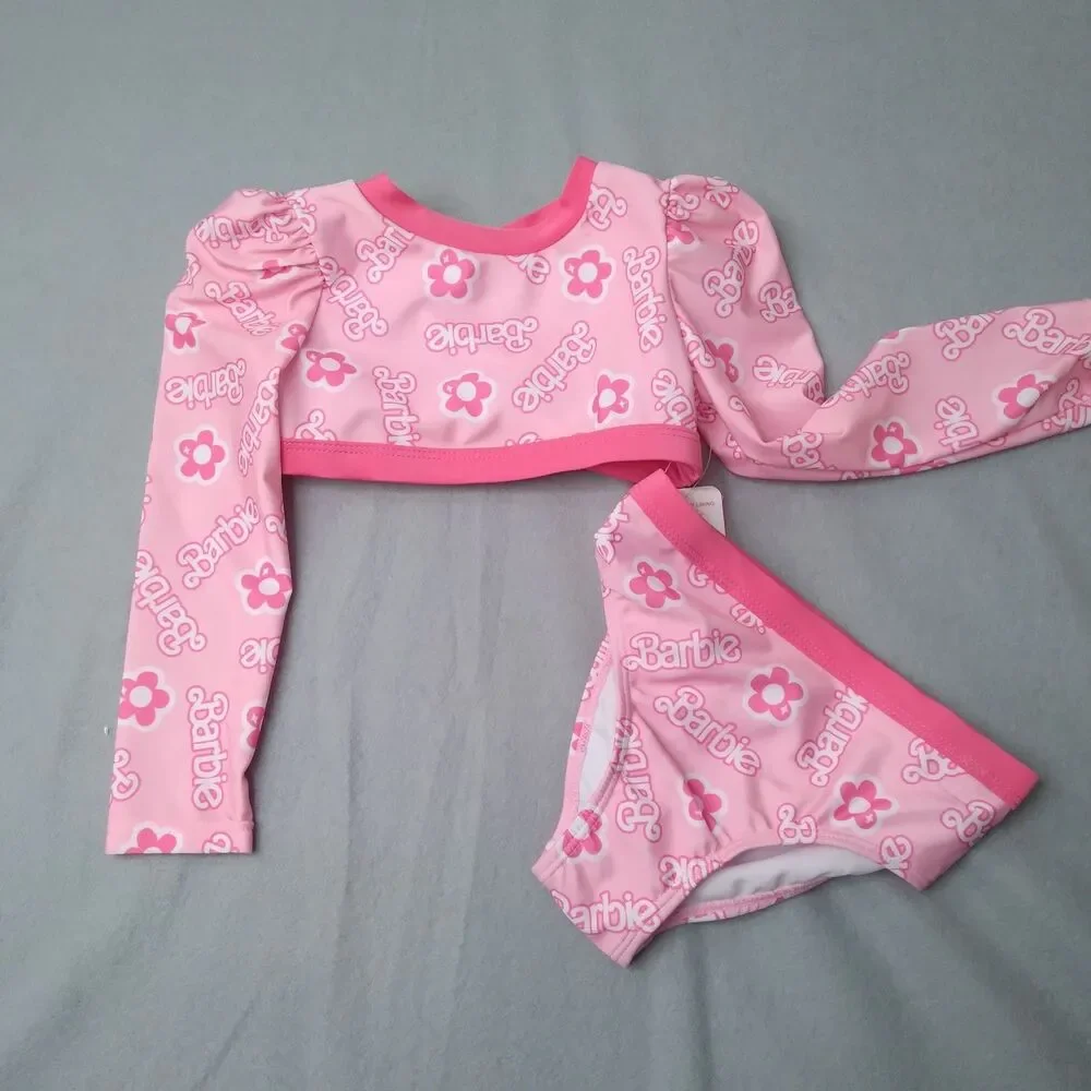 Girls Swimsuit Barbie Toddler Size 4T Bikini Two Piece Set Long Sleeve Sunblock